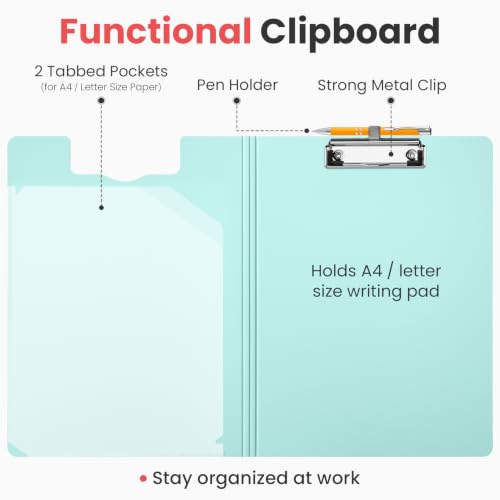 Sooez Foldable Clipboard Folder, A4 Folding Clip Board with Pen Loop - color: Mint Green
