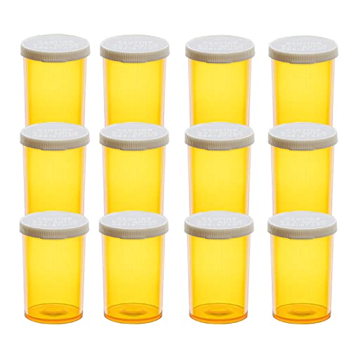 Amber Medicine Containers Snap Cap Prescription Vials Bottles Easy Open Pill Organizers Empty with Plastic Caps (20 dram, 12pcs) - size: 20 dram