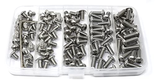 iexcell 100 Pcs M5 x 6/8/10/12/16 Stainless Steel 304 Hex Socket Button Head Cap Screws Bolts Assortment Kit - size: M5 x 6/8/10/12/16mm