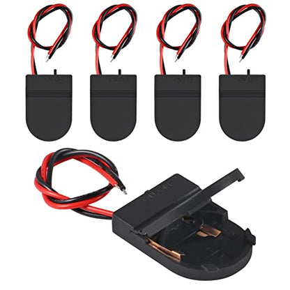 Alinan 5pcs Button Battery Holder Coin Cell Battery Holder with Switch CR2032 1 X 3V Battery Holder Battery Storage Boxes Cover with Wires On ON-Off Switch Socket Container (Black) - color: Black