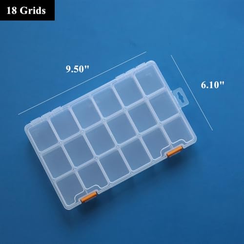 4 Pack 18 Grids Clear Plastic Storage Box with Dividers - size: 18 Grids