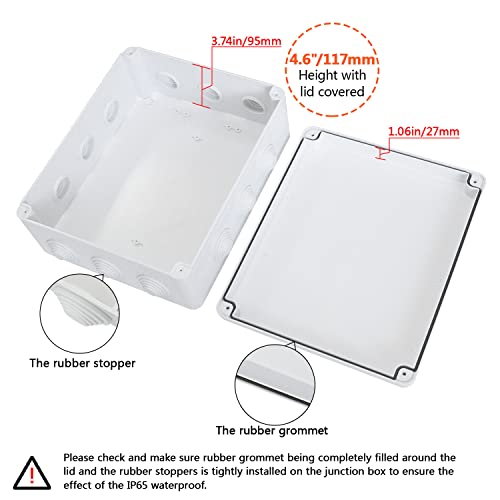 LeMotech ABS Plastic Dustproof Waterproof IP65 Junction Box Universal Electrical Project Enclosure White 11.8 x 9.8 x 4.7 inch (300 x 250 x 120 mm) - size: 11.8" x 9.8" x 4.7" (1pc)