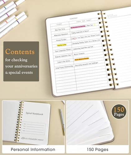 PAPEJOON Lined Spiral Journal Notebook for Women, A5 Cute Hardcover Spiral Journals for Writing, 150 Pages Pretty College Ruled Notebooks for Work & Note Taking, 5.75" x 8.38", Boho Sun & Moon - color: Boho Sun & Moon