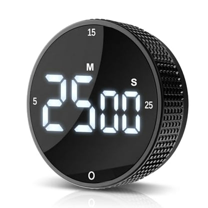 Digital Kitchen Timer - Magnetic Countdown Count Up Clock with Large LED Display, 5/15/25 Min Presets, 3 Volume Levels, Rotary Dial for Cooking, Productivity, Classroom, Fitness (1, Black)