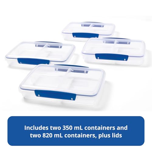 Rubbermaid Pack & Go Set with Two 350 mL Containers and Two 820 mL Containers, Divided Compartments, Meal Prep Containers with Secure Seal Lids - size: 350/820mL (4-Pack)