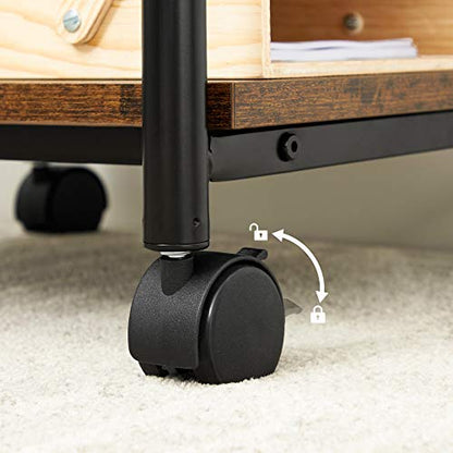 VASAGLE 3-Tier Printer Stand with Locking Wheels, Under Desk Printer Table - color: Rustic Brown + Ink Black, size: 3 Tiers/Compact