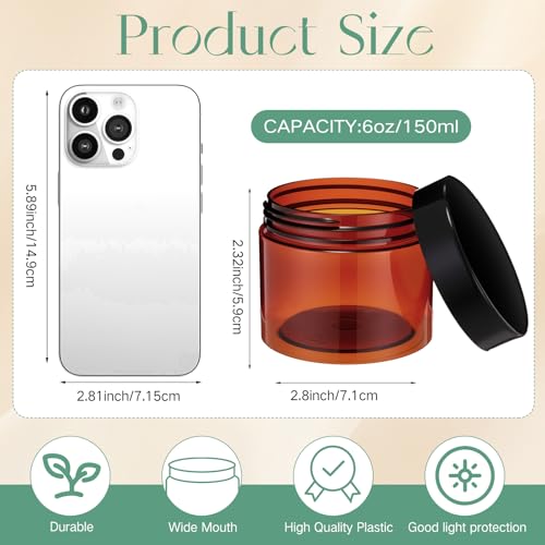 Patelai 4 Pcs Plastic Jars with Lids, Amber, 6 oz, Wide Mouth - color: Amber, size: 6 oz