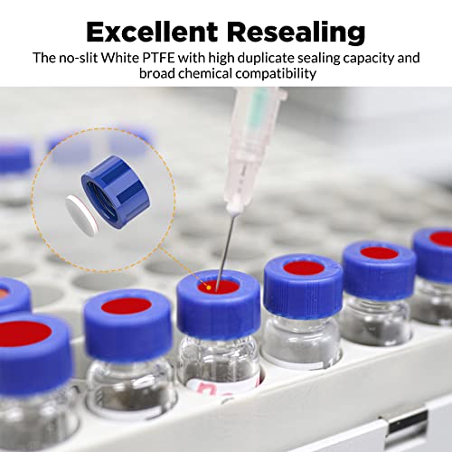 Membrane Solutions 2mL Autosampler Vials, 9-425 GC/HPLC Vials, 100 Pcs - size: Clear Vial & White PTFE septa