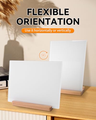 Dry Erase Acrylic Whiteboard 9x12 – White Surface or Dotted Grid – Desktop Writing Board with Wood Base – Reversible Horizontal & Vertical Display (Plain White) - style: Plain White