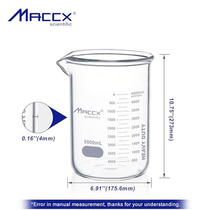 170oz(5000ml) Sturdy Glass Beaker, Heavy-Duty 5L Lab Beakers，3.3 Borosilicate Low Form with Printed Graduation, BKL5K0-001 - style: Vol.5000ml