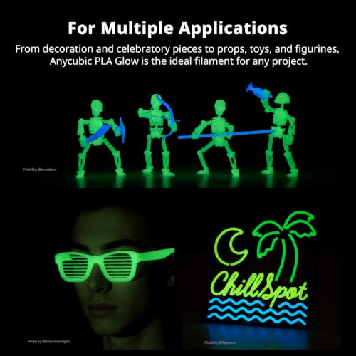 ANYCUBIC PLA 3D Printer Filament, Glow in the Dark, 3D Printing PLA Filament 1.75mm Dimensional Accuracy +/- 0.02mm, 1KG Reusable Spool (2.2 lbs), Glow Green - color: 1kg Pla Glow in the Dark - Glow to Green