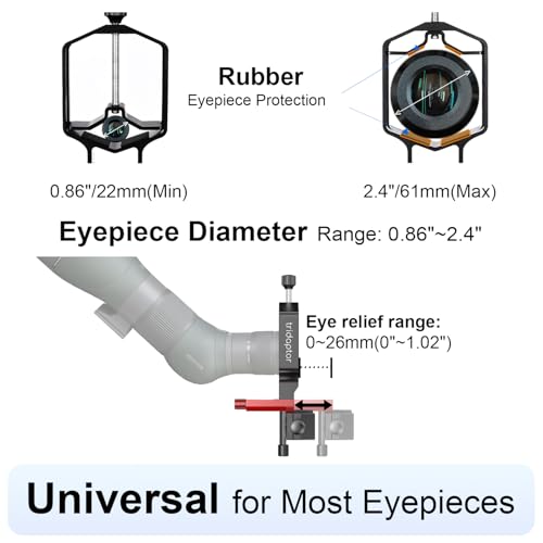 tridaptor - Universal Digiscoping Adapter | High-Precision Phone to Telescope 3-Axis Metal Holder Mount for Spotting Scope Monocular Microscope|Fits 2.4" Eyepiece Max&Most Cell Phone Camera - color: TRIDAPTOR (without Bluetooth)