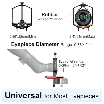 tridaptor - Universal Digiscoping Adapter | High-Precision Phone to Telescope 3-Axis Metal Holder Mount for Spotting Scope Monocular Microscope|Fits 2.4" Eyepiece Max&Most Cell Phone Camera - color: TRIDAPTOR (without Bluetooth)