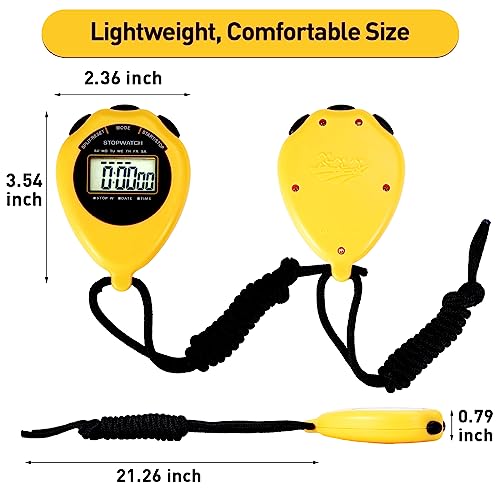 Stopwatch Sport Timer, 2 Pack Large Display Digital Stopwatch Timer with Date Time, No Alarm Silent Easy to Set Stopwatches for Sports, Coaches, Kids, Swimming and Running (Yellow) - color: Yellow