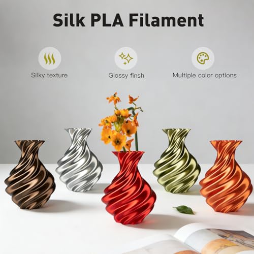 ERYONE Silk Filament PLA+ 1.75mm Upgraded Shiny 3D Printer Filament, Gloss Finish, Fit Most FDM Printer Stable Printing,1kg (2.2LBS)/Spool, Silver - color: Silk Pla+ Silver