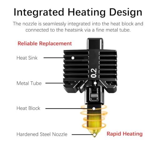 Bamboo Lab Integrated Hotend Assembly with 0.2MM Stainless Steel Nozzle for Bamboo Lab P1S/P1P/X1/X1C/X1E 3D Printer– High Detail,Fast Speed Heating, Max Temp 300C - size: 0.2mm, style: X1/P1 Series