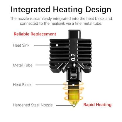 Bamboo Lab Integrated Hotend Assembly with 0.2MM Stainless Steel Nozzle for Bamboo Lab P1S/P1P/X1/X1C/X1E 3D Printer– High Detail,Fast Speed Heating, Max Temp 300C - size: 0.2mm, style: X1/P1 Series