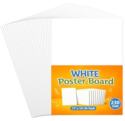 50 Pack Poster Board 11" x 14", Dual-Sided White Poster Boards Bulk, 230GSM - size: 85lb-50Sheets