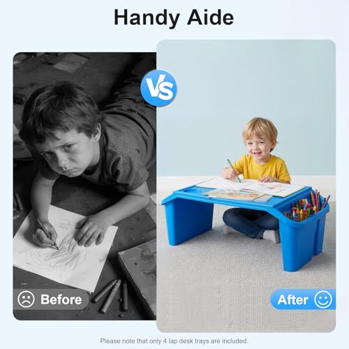 4 Pack Kids Lap Desk, Portable Kids Lap Tray with Side Storage, Stackable Plastic Desk for Drawing Reading Doing Homework, Lightweight, Easy to Clean, with Cup Holder and Phone Slot - size: Large