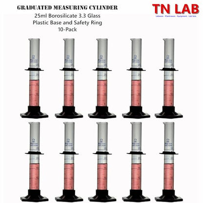 TN Lab 25ml Graduated Measuring Cylinder Borosilicate Glass with Plastic Base 25 ml 10-Pack