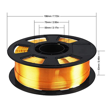 Silk Gold PLA Filament, 1kg 2.2lbs 1.75mm 3D Printing Material, Widely Support for FDM 3D Printer, Pack with Extra Filament Sample by BBLIFE - color: Gold
