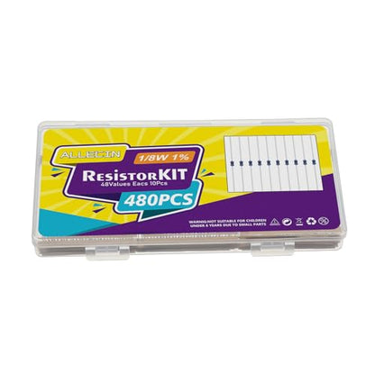 1/8W Metal Film Resistor Kit from 1 Ohm to 6.8M Ohm 48Values 1/8 Watt 1% Resistors Assortment - style: 1/8W