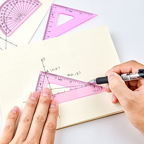 Coopay 4 Pcs Math Geometry Tool Set, Clear Acrylic Drawing Tool, Pink - color: Pinkish-Purple, size: 6 Inch