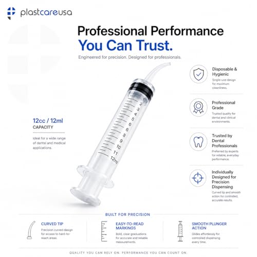 10 Disposable Curved Tip 12ml Dental Oral Dispensing 12cc Syringes (with Measurements) for Dental, Pets, Liquid