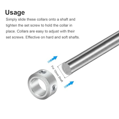 uxcell Set Screw Shaft Collar for 10mm Shaft, 4pcs Clamping Collars 16mm OD, 8mm Thickness, Aluminum Alloy Clamp-On Collar with M4 Set Screws and a Wrench