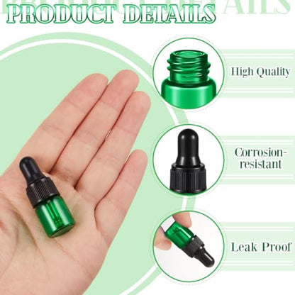 Didaey 100 Pcs Mini Glass Oil Dropper Bottle, 2 ml, Natural Green - color: Natural Green, size: 2 ml