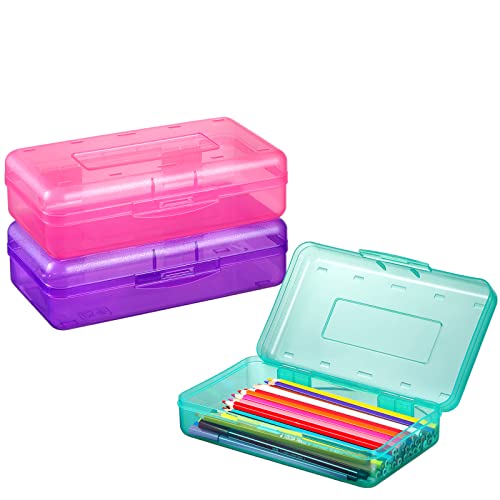 Sooez 3 Pack Pencil Case, Large Hard Pencil Box Bulk, Clear Crayon Box - color: Pink,Green,Purple, size: 3 Pack