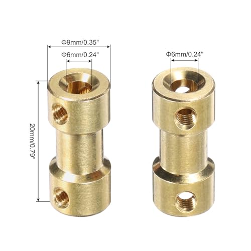 MECCANIXITY 2 Pcs 6mm to 6mm Brass Shaft Coupling Joint Connector with Screws and Hex Wrench Flexible Motor Shaft Coupler for Car Wheels Tires Shaft Motor - size: 6mm to 6mm