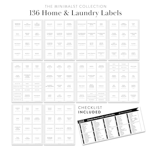 Laundry Labels for Jars, 136 Preprinted Home and Laundry Stickers for Storage Bins, Bathroom Cleaning Jars, Containers, Spray Bottles, Linen Closet, Household Organization - style: White Home & Laundry Labels