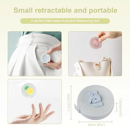 8 Cartoon Cute Pocket Kids Tape Measure Retractable+2 Pack Soft Body Measuring Tape for Body Measurements(60-Inch), Mini Tape Measures for Body, Sewing, Cutting, Weight Loss Measurement