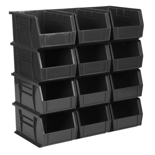 9.5" x 6" x 5" (12 Pack) Plastic Stackable Storage Bin, Black - color: Black, size: 12 Pack