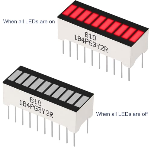 10 Segment LED Bar Graph Display Module Red Light Indicator for Arduino ESP32 ESP8266 Raspberry Pi, Presoldered, 5 Pack