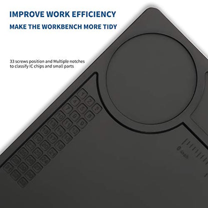 HTM-201 Black Silicone Repair Mat Heat Resistant Electronic Repair Mat for Soldering, Electronics, Computer Repair Etc - size: HTM-201