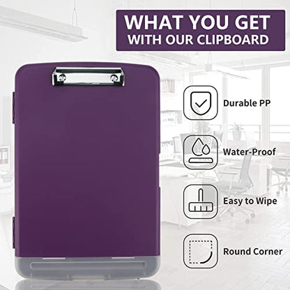 Clipboard with Storage, A4 Binder Nursing Clipboards with Pen Holder, Heavy Duty Storage Clipboards with Low Profile Clip, Clipboard Folder Side-Opening, Smooth Writing Clip Board (Purple) - color: Purple