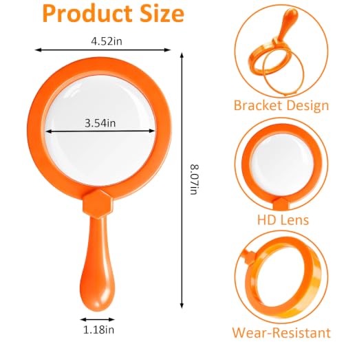Rongon 5X Kids Magnifying Glass Handheld Jumbo Magnifier with Stand(Orange) - color: Orange
