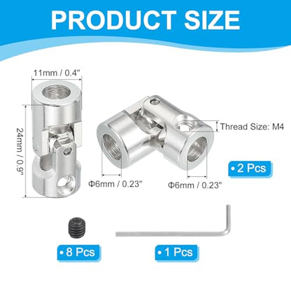 PATIKIL Rotatable Universal Steering Shaft 6mm to 6mm Inner Dia, 4 Pcs U Joint Shaft Coupling U Joints Coupler Connector Accessories with M4 Screws for Motor Model Robots - size: 6mm to 6mm