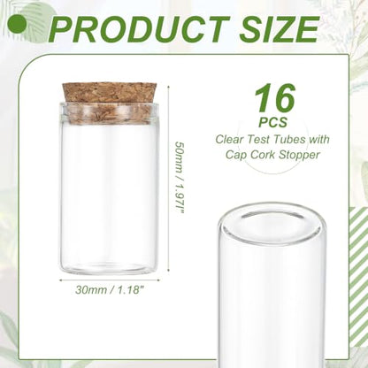 PATIKIL 20ml Glass Test Tubes with Caps Cork Stopper, 16 Pcs, 30x50MM - size: 20ml