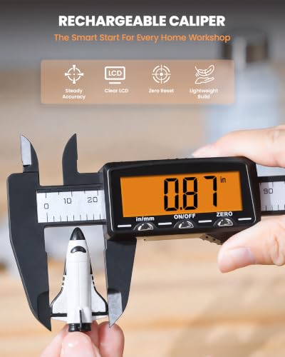 HARDELL 6" Digital Caliper, Rechargeable Plastic Caliper with Orange Screen