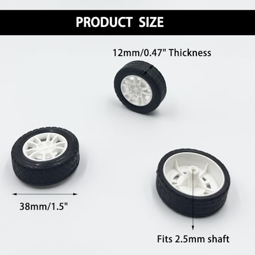 10PCS Toy Car Wheels 38mm Rubber Tire with 5PCS Shaft Round Axles for for DIY Model Toy RC Car Accessories (2.5X38MM) - style: 2.5X38MM