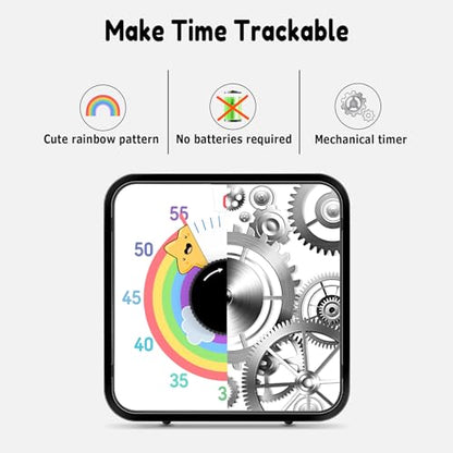 Secura 60-Minute Visual Timer, 7.5 Inch Magnetic Rainbow Countdown Timer for Classroom or Kitchen, Durable Mechanical Timer Clock with Magnetic Backing (Black & Star) - color: Rainbow & Star Black