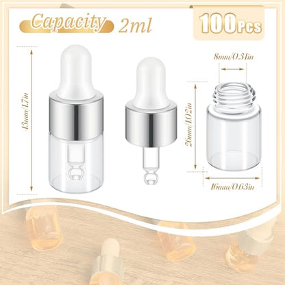 Didaey 100 Pcs Mini Glass Oil Dropper Bottle, 2 ml, Classic Silver - color: Classic Silver, size: 2 ml
