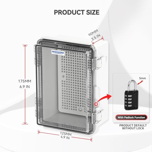 Mollom Transparent Cover Outdoor Junction Box (6.9x4.9x3.5In) - size: 6.9x4.9x3.5"