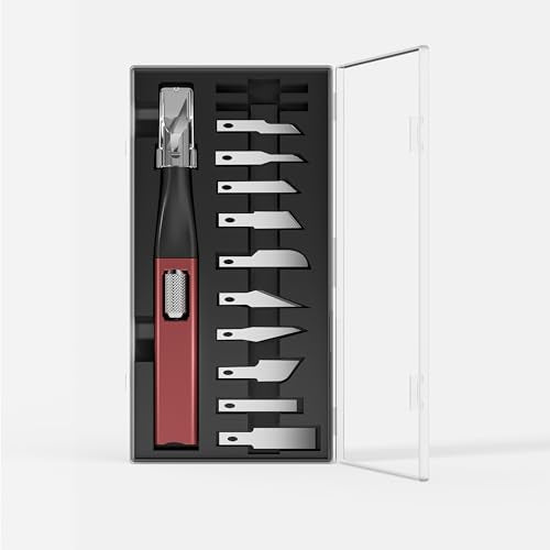 Precision Craft Knife Set, 10 Assorted Blades & Storage, Red - color: Red