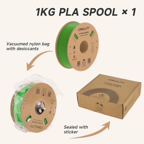 Official CREALITY Hyper PLA Filament 1.75mm, High Speed PLA 30-600mm/s Rapid 3D Printer Filament, Dimensional Accuracy +/-0.02mm, Stronger Toughness, Fit Most FDM 3D Printers，1KG(2.2lbs) Spool Green - color: Green