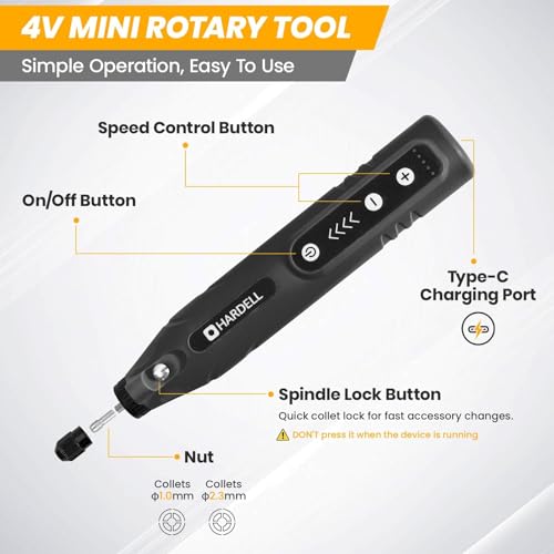 HARDELL 4V Mini Cordless Rotary Tool, 5-Speed with LED & 2000mAh Battery