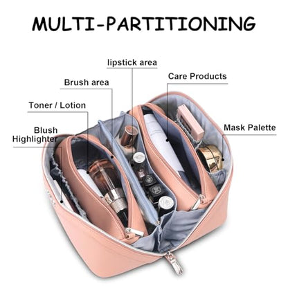 BOYATU Travel Makeup Bag Organizer Cosmetic Bag: 3 Pcs Set Make up Bags for Women with Handle - Waterproof Vegan Leather Toiletry Bags Travel Essentials Pouch with Compartments (C-05-Pink) - color: 04-B-Pink